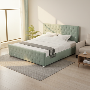 Testiera Moderna in Lino <span class=keywords><strong>Verde</strong></span> con Dettagli Dorati, <span class=keywords><strong>Letto</strong></span> Imbottito Queen/King Size con Robusto Supporto a Doghe per Camera da <span class=keywords><strong>Letto</strong></span> - Product Image 6