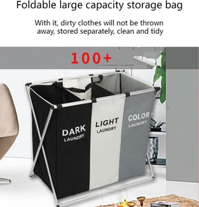 Lớn Oxford vải cản trở giặt giỏ 3 phần vải lưu trữ giá bẩn quần áo cản trở có thể gập lại giặt SORTER - Product Image 4