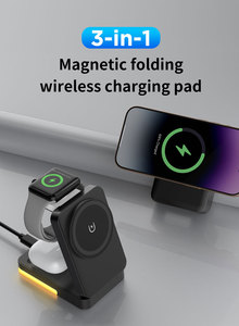 Support de charge sans fil magnétique pliable <span class=keywords><strong>3</strong></span>-en-1 15W avec veilleuse LED et station de charge multifonctionnelle pour téléphone, montre et écouteurs avec lampe - Product Image 4
