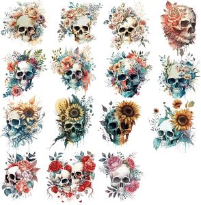 Vinilo Termoadhesivo Sublimable Wezdopu con Diseño de Calavera y Flores Estilo Gótico Punk, Ecológico y Resistente a los Rayos <span class=keywords><strong>UV</strong></span> para Impresión, 15 Piezas - Product Image 1