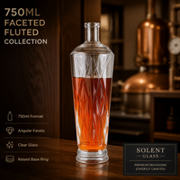 Botella de Vidrio Facetada y Acanalada de Lujo Solent de 750 ml, Base Pesada, para Whisky, Vodka, Brandy, Embalaje Personalizado para Licores, Venta al Por Mayor
