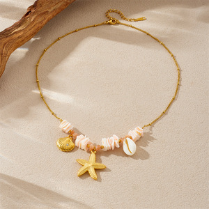 Starfish And Seashell Necklace Zinc Alloy Pendant Beach Vacation Jewelry For Women Party Clavicle Chain - Product Image 3