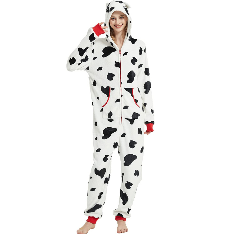 Melk Koe Print Onesie Jumpsuit Pyjama Dames Volwassen Onesie Dier Cosplay Pluche Eendelig Kostuum Pijama