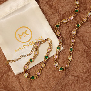 Parures de bijoux pour femmes tendance, en acier inoxydable, zircon <span class=keywords><strong>CZ</strong></span>, collier, bracelet, mariage, plaqué or, pierres précieuses colorées - Product Image 3