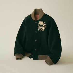 KingSen Custom Heavyweight Wool Blend Varsity Jacket For Men Loose Fit Cartoon Patch <b>Button</b> Down Baseball Jacket Winter Coat - Product Image 5