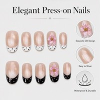 T2005 – Kit d'ongles artificiels en acrylique faits main, courts, en forme d'amande, 10 pièces, vente en gros, motifs floraux français, fournitures pour ongles.