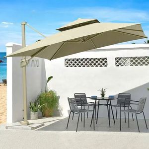 OEM ODM High Quality Aluminium LED Outdoor Cafe Parasols Solar Light Garden Shading <b>Umbrella</b> - Product Image 1