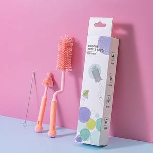 <span class=keywords><strong>DS3608</strong></span> Juego de cepillo limpiador de biberones de silicona con mango largo giratorio Pezón Cepillo de paja de nailon Juego de cepillos de biberones de silicona - Product Image 2