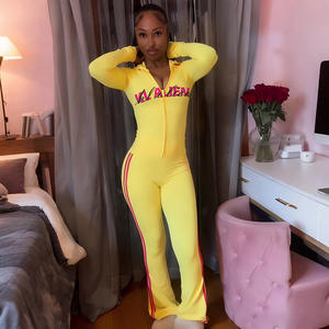 女性用フード付きジッパーデジタル印刷トレンドスキニーセクシー衣装ツーピースセットY2kサイドストライプパーカージャケットパンツセット - Product Image 5