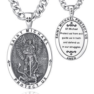 Collar de San Miguel Arcángel Merryshine Fabricante de Joyería Medallón Personalizado Católico Romano de Plata Esterlina 925 Medalla Amuleto Colgante - Product Image 1
