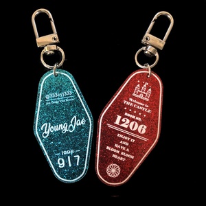 Wholesale Blank Motel Hotel Plastic Keychain Custom Glitter Fashion Cute Plastic <b>Key</b> <b>Chains</b> - Product Image 2