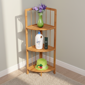 Factory Wholesale Home Decorative Rack Free Standing 3 Tier Kitchen Accessories Bathroom Bamboo <strong>Bath</strong> Corner Storage <strong>Shelf</strong> - Product Image 2