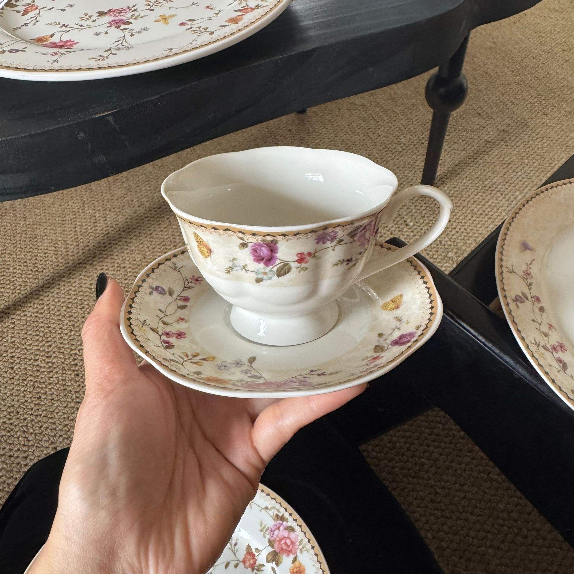 French floral cups and plates