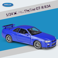 WELLY 1:24 Nissan Skyline GT-R R34 Modèle de voiture en alliage moulé sous pression avec portes et capot ouvrables pour collectionneurs, véhicules, jouets cadeaux