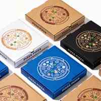 Boîte à pizza en carton kraft personnalisée, emballage alimentaire pour livraison à emporter, fournisseur en gros de papier kraft de haute qualité