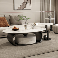 Ensemble de table basse ovale en pierre de roche de style italien moderne pour salon 2024