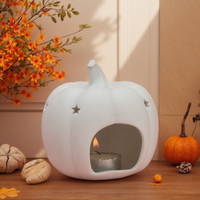 Lampe de nuit en céramique blanche en forme de citrouille d'Halloween, bougeoir creux en forme d'étoile, décoration d'automne, bougeoir