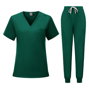 Hospital Nurse Uniforms Split <b>Set</b> Moisture Wicking Women Elastic Fit <b>Scrubs</b> Pants V Neck Top With Label - Product Image 5