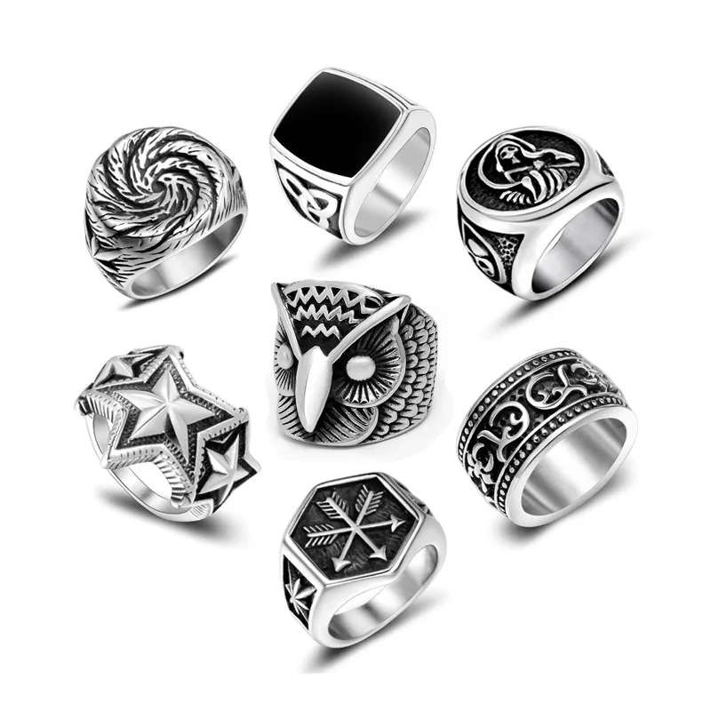 Gothic Punk Ring Men Fashion Retro Skull Rings Jewelry Anillos Para Hombre Stainless Steel Owl Ring for Men