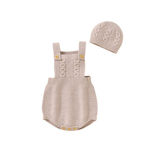 Mimixiong Ensemble de vêtements pour bébé en gros Ensemble doux unisexe pour bébé Pyjama à bretelles tricoté avec chapeau 2 pièces Costume pour filles garçons - Product Image 4