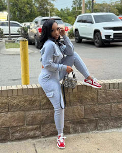 Setelan Hoodie wanita, pakaian kasual wanita, setelan Hoodie dan celana olahraga kargo Soild, pakaian musim dingin untuk wanita - Product Image 2