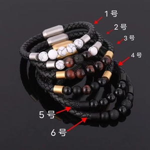 Natural Stone Beaded <b>Leather</b> <b>Bracelet</b> | Handmade Braided Genuine <b>Leather</b> with Magnetic PVD Gold Clasp | Men's Fashion Jewelry - Product Image 3
