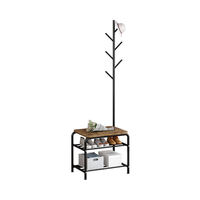 Porte-manteau en bois sur mesure en gros, support d'entrée portable en forme d'arbre avec banc de rangement pour chaussures