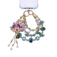 Breloque de téléphone en strass étincelants, cœur et papillon, avec double rang de perles et pompon, ornement suspendu pour coque, bijou artisanal