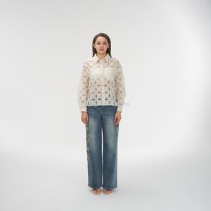 Blusas de Mujer al por Mayor, Camisas de Manga Larga con Encaje Calado, Blusas Elegantes para Mujer - Product Image 3