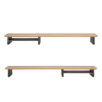 SAMDI Support de Moniteur en Bois Massif pour Bureau 100/120cm avec Rangement, Protection Cervicale, Compatible Téléphones/Tablettes/Haut-parleurs, à Poser sur Table