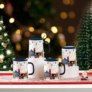 Nouvelle tasse en céramique inspiré du château de noël tasses de vacances de noël grande capacité avec couvercle et cuillère tasse 2017 - Product Image 5