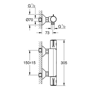 GROHTHERM 800 Mezclador de ducha termostático cromado de una sola palanca de doble manija con patrones de pulverización suave y de lluvia para hoteles y apartamentos - Product Image 4