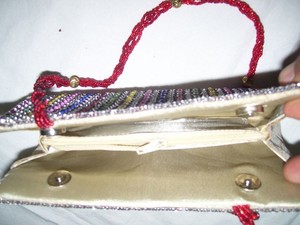 Handmade Beaded Clutch With <b>Red</b> Strap Cross Body Evening Party Bag Golden Embellished - Product Image 3