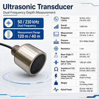 Transducteur de sondeur de poissons à double fréquence 50/210 kHz, capteur ultrasonique sous-marin pour la mesure de la profondeur de l'eau et sonar marin pour bateaux