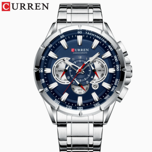Montre-bracelet de sport pour homme, mouvement à quartz, en acier inoxydable 8363, étanche 3 ATM, style simple et luxueux - Product Image 1