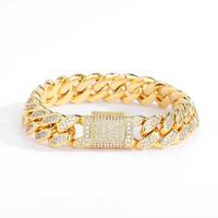 Bracelet cubain Miami en laiton plaqué or poli et serti de zircons étincelants avec fermoir boîte pour homme, bijou de poignet hip-hop Fulsun