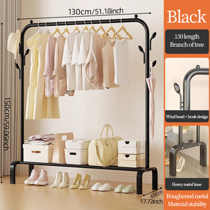 Étagère en tissu métallique à tige unique personnalisable avec 6 crochets Étagère inférieure mobile pour chaussures Vêtements Séchage Chambre Balcon Porte-vêtements - Product Image 6