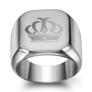 Crown Titanium Steel <b>Ring</b> 18mm Men's Wedding Band Stainless Steel Simple Personalized Laser Engraving Blue Black Gold <b>Silver</b> - Product Image 2