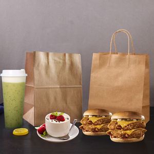 Custom Logo Kraft Paper Food Packaging <b>Bags</b> Takeout Takeaway Brown Craft Paper Tote <b>Bag</b> with Handle - Product Image 4