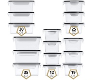 Lot de 16 ensembles de réfrigérateur de cuisine en plastique pour micro-ondes avec couvercles à pression facile Récipients de stockage des aliments