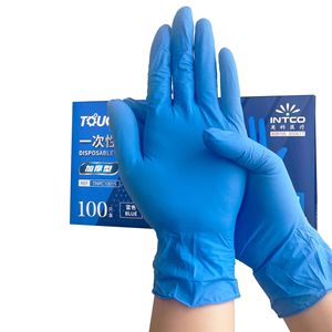 Gants en nitrile jetables Intco bleus épaissis 100 pièces pour le nettoyage domestique, imperméables et résistants à l'huile - Product Image 1
