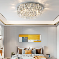Lustre de plafond en cristal de luxe, rond, en forme de goutte de pluie, avec LED brillantes, en métal, pour salon