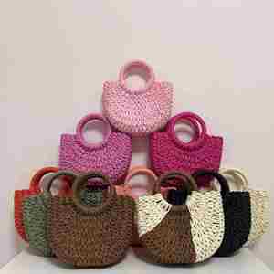 Wholesale Half Round Moon Bucket Bag <b>Mini</b> Beach Tote New Color <b>Hand</b> Woven Straw Handbag for Women - Product Image 1