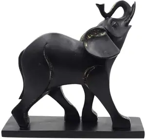 Estatuas de animales pintados, figurita de elefante negro de resina con maletero