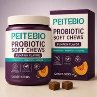PEITEBIO Friandises à Mâcher Probiotiques pour Chiens avec Probiotiques, Prébiotiques et Enzymes, Saveur Citrouille, Soutien Digestif, 120 Unités