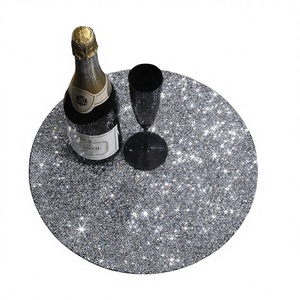 Silver Polyester <b>Round</b> <b>Placemats</b> with Rhinestone Decor Heat Resistant Dining Table Mats - Product Image 3