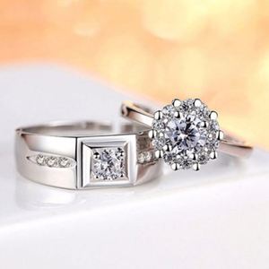Platinum Plated Flower Design Diamond Couple <b>Ring</b> for Wedding Jewelry Cross Design Couple Open <b>Adjustable</b> <b>Ring</b> for Men Women - Product Image 5