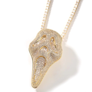 Collar con Colgante <span class=keywords><strong>de</strong></span> Calavera Gritando, Estilo Punk Hip Hop, Personalizado, Exagerado, con Incrustaciones <span class=keywords><strong>de</strong></span> Diamantes, para Hombres Raperos - Product Image 6