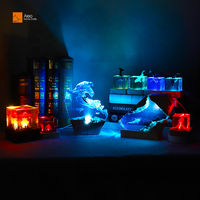 Lampe de bureau USB artisanale unique, veilleuse transparente thème plongée sous-marine, décoration de table créative en bois et résine, cadeau DIY