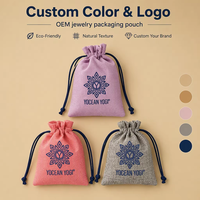Sac à cordon en lin personnalisé, pochette en toile de jute pour bijoux, emballage cadeau de boutique avec logo personnalisé pour le café